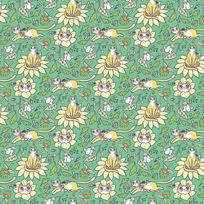 Fall Feline Floral in Green {small}