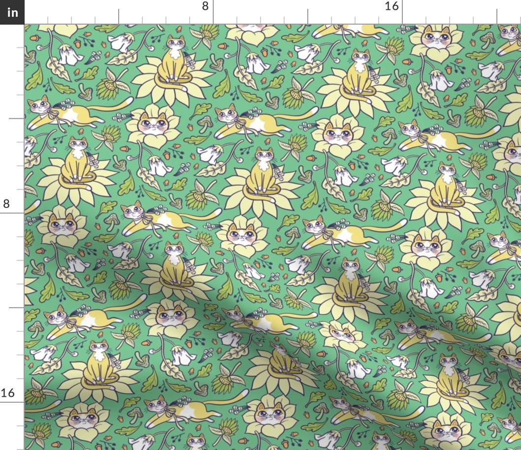 Fall Feline Floral in Green {small}