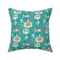 Fall Feline Floral in Teal {small}