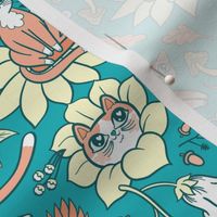 Fall Feline Floral in Teal {small}