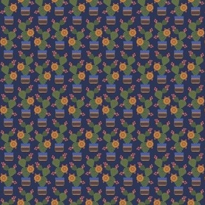 338 - Cactus blooms in a pot - navy blue - 100 Patterns Project:  navy blue: small scale for kids apparel, pet accessories, home décor, outdoor furnishings