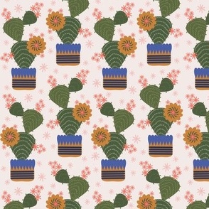 338 - Cactus blooms in a pot - cream background - 100 Patterns Project: medium scale for home décor, kitchen linen, wall hangings, kids apparel