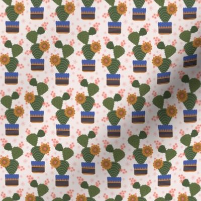 338 - Cactus blooms in a pot - cream background - 100 Patterns Project: small scale for crafts, Christmas gifts, kids apparel, soft furnishings.
