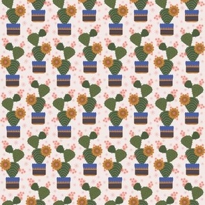 338 - Cactus blooms in a pot - cream background - 100 Patterns Project: small scale for crafts, Christmas gifts, kids apparel, soft furnishings.