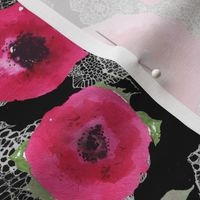 watercolor poppies on black lace