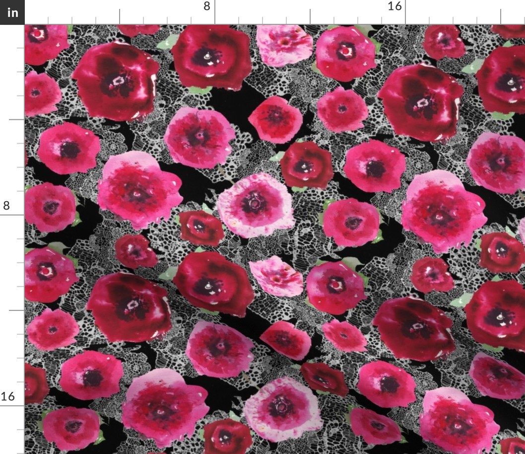 watercolor poppies on black lace