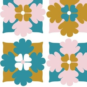 Blossom Joy (L)  tiles, lagoon, mustard, cotton candy, white back ground,  Large