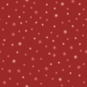 345 - Small scale Vibrant tangerine red sparkle stars non directional coordinate print - 100 Patterns Project:  for crafts, kids apparel, soft furnishings