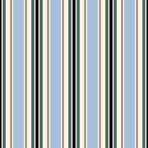 Retro French Pinstripes sky blue pine green brown ticking