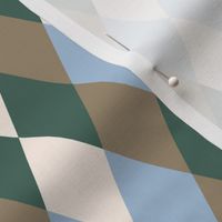 Retro diamonds check mix cream pine green brown Wallpaper