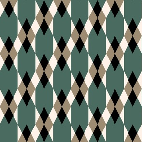 Retro diamonds check diagonal pine green brown Wallpaper