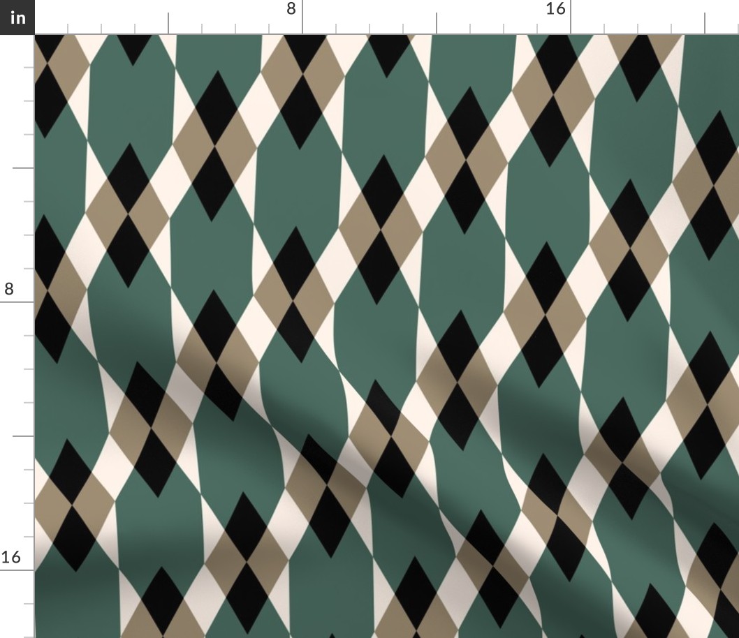 Retro diamonds check diagonal pine green brown Wallpaper