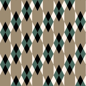 Retro diamonds check diagonal mushroom brown pine green Wallpaper