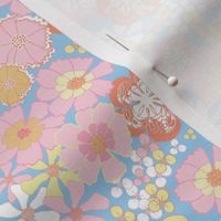 Retro stylised pastel Floral in yellow and pinks