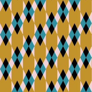 Retro diamonds check diagonal mustard yellow teal Wallpaper