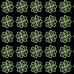 4 leaved Celtic love shamrock lime on black