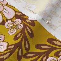 Joy retro flowers mustard yellow by Jac Slade