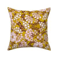 Joy retro flowers mustard yellow by Jac Slade