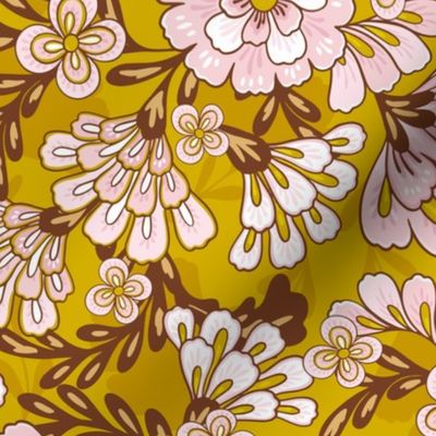 Joy retro flowers mustard yellow by Jac Slade