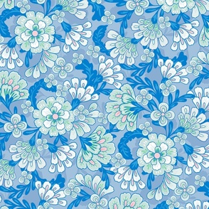 Joy retro flowers blue mint by Jac Slade