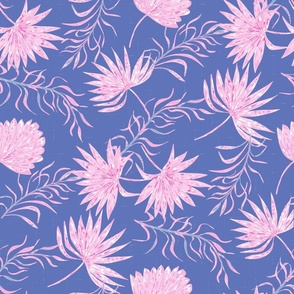 Palm leaves blue pink by Jac Slade
