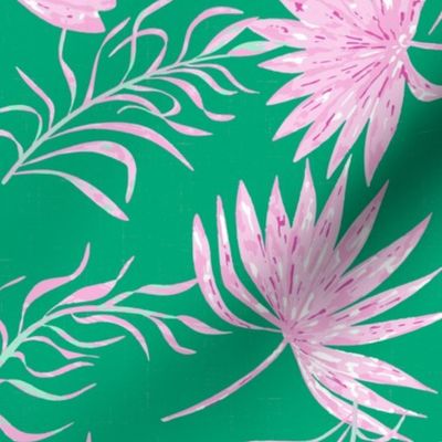 Palm leaves green tropical pink by Jac Slade