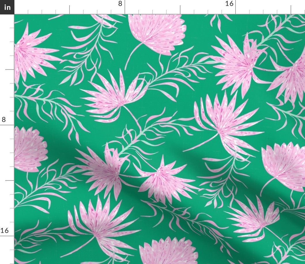 Palm leaves green tropical pink by Jac Slade