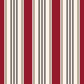 Vintage french ticking stripes red greige cream