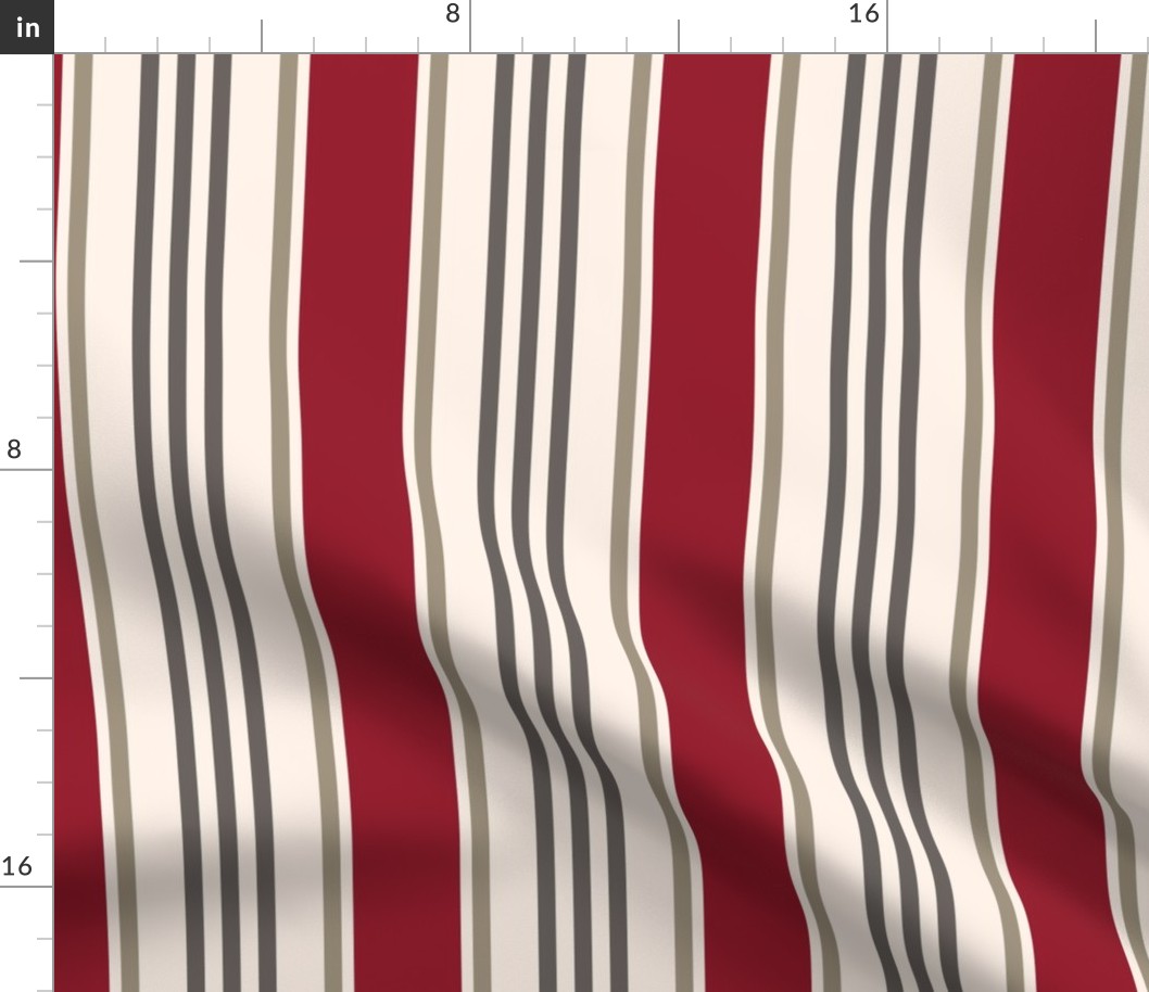 Vintage french ticking stripes red greige cream