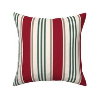 Vintage french ticking stripes red pine green greige cream