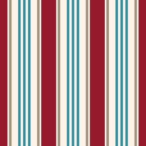 Vintage french ticking stripes red teal cream