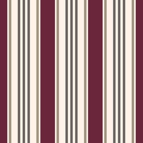 Vintage ticking stripes marsala red greige cream