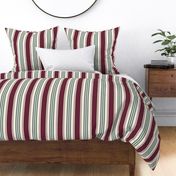 Vintage ticking stripes marsala red pine green greige