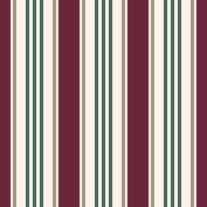 Vintage ticking stripes marsala red pine green greige