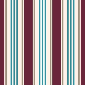 Vintage ticking stripes marsala red lagoon teal cream
