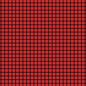 Fabric texture with grid pattern, red squares and black squares