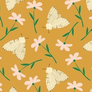 Gypsy Moth Floral (mustard background)