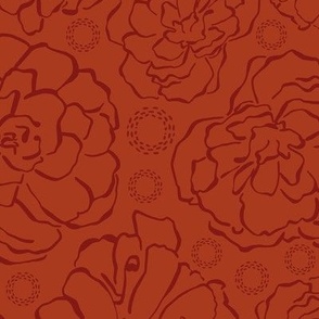 Mid Scale handpainted  flowers rust red for bedding and home decor