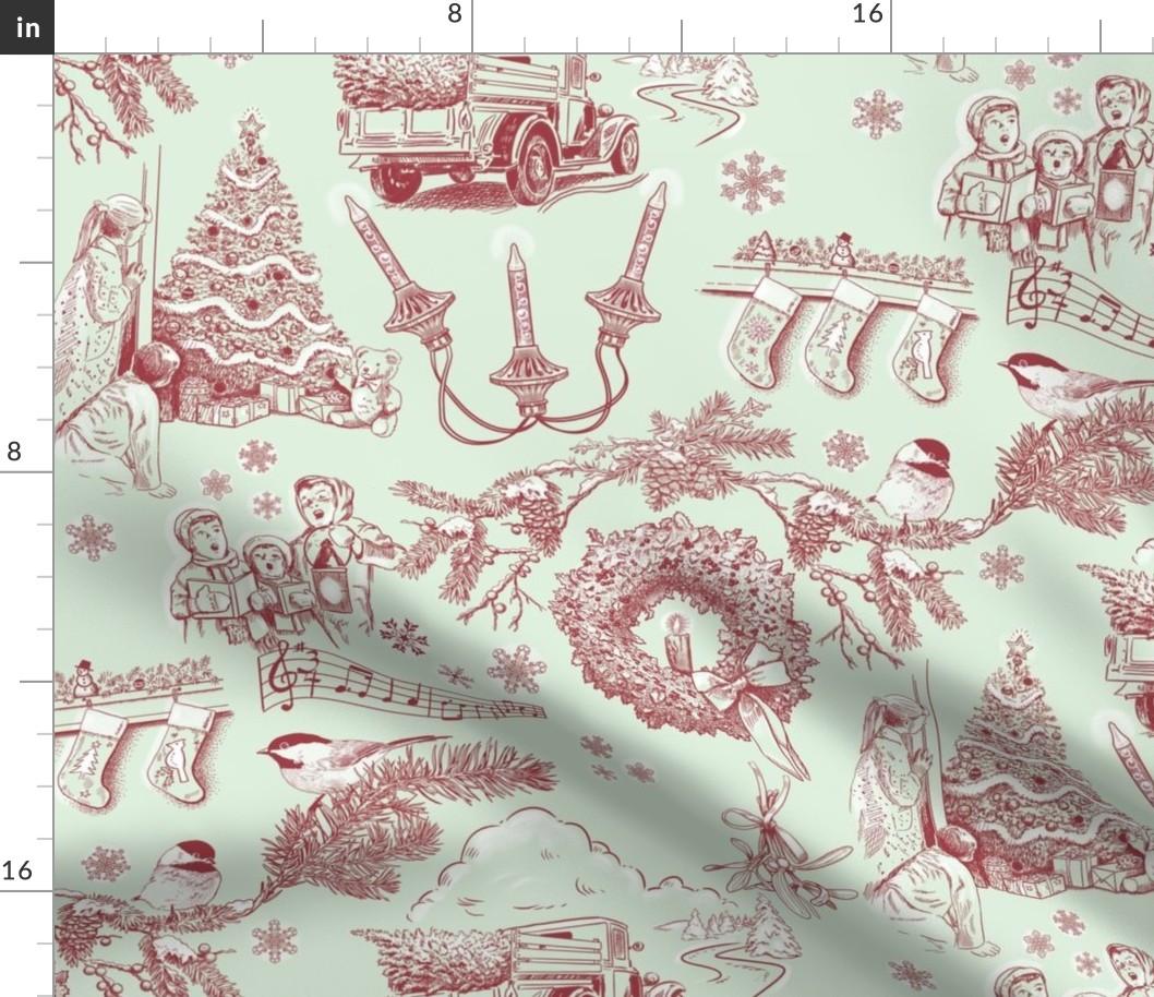 Holiday Traditions Toile Red on Green