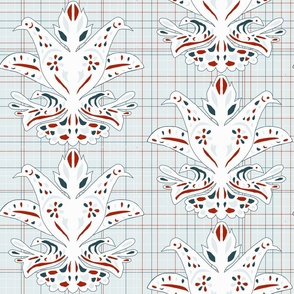 Joyful Tropical Birds-light blue and white and red and navy