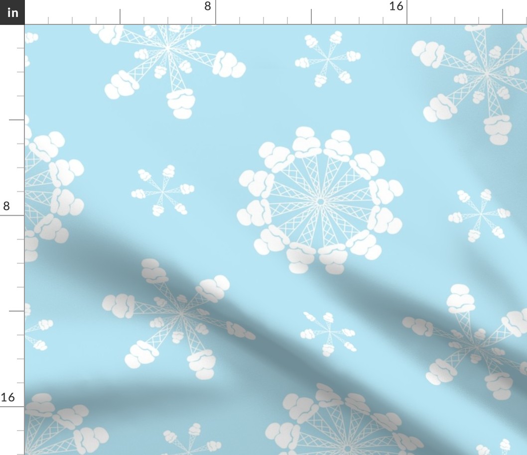 Vanilla Ice Cream Cone Snowflakes on Sky Blue