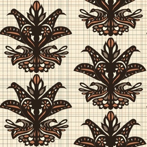 Joyful Tropical Birds -offwhite brown and black