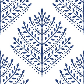 Navy Blue Eloise Leaves Textured Large Scale