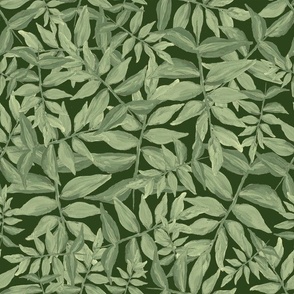 Aria Petals Hand Painted Botanical Leaf in Olive Woodland