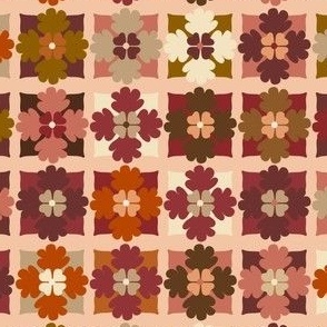 Blossom Joy; Fall colors, Folk art reds, orange, browns, mauve, medium regular size