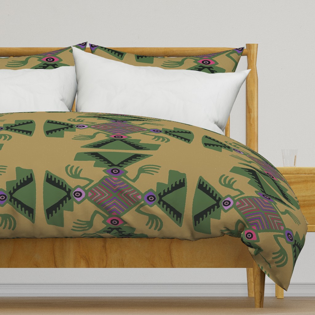 Inca Tribal Pajaro Spirits - Green Tan - Design 12095471