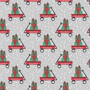 (med scale) red wagon with gifts on grey  C21