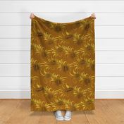 (L) Curly floral in golden and mustard yellow / large scale