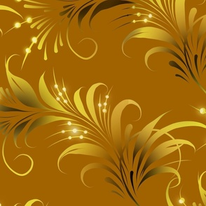 (L) Curly floral in golden and mustard yellow / large scale