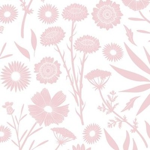 Cotton Candy pink Wildflower Silhouettes in White